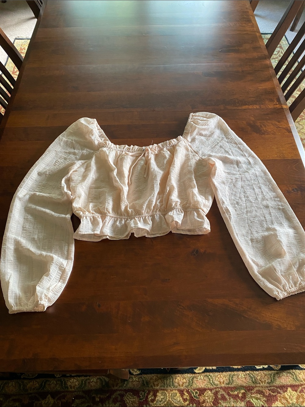 Lush Long Sleeve Ruffle Crop Blouse in Blush